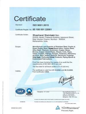 ISO 9001:2015  Certificate